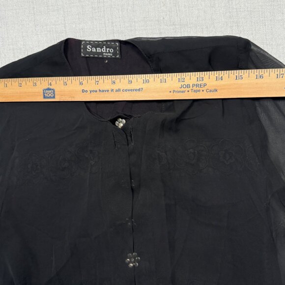 Vintage Sandro Paris Sheer Floral Embroidered Top Black Short Sleeves - Picture 9 of 14